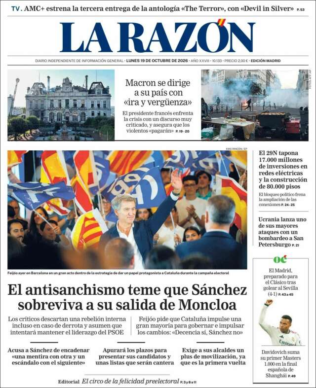 Portada de La Razón