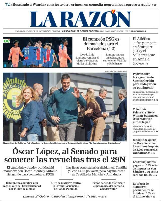 Portada de La Razón