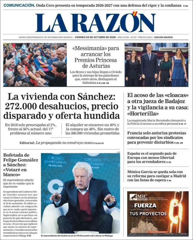Portada de La Razón