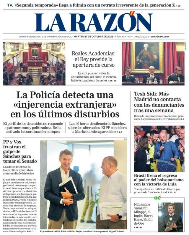 Portada de La Razón