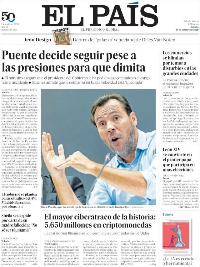Portada de El País